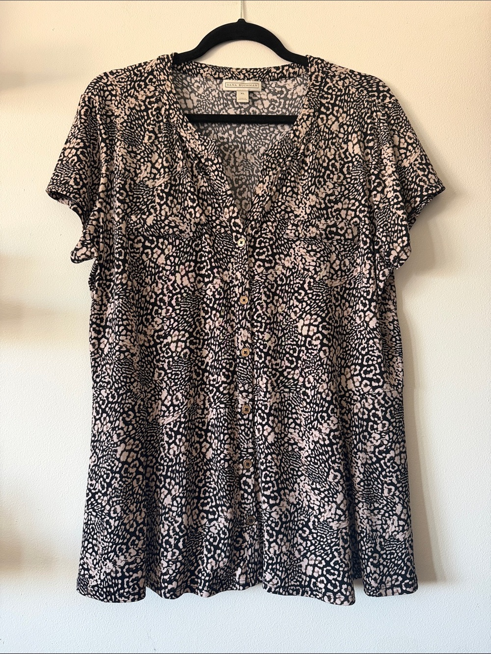 Dana Buchman|Black/Leopard Print Peplum Blouse|XL|EUC
